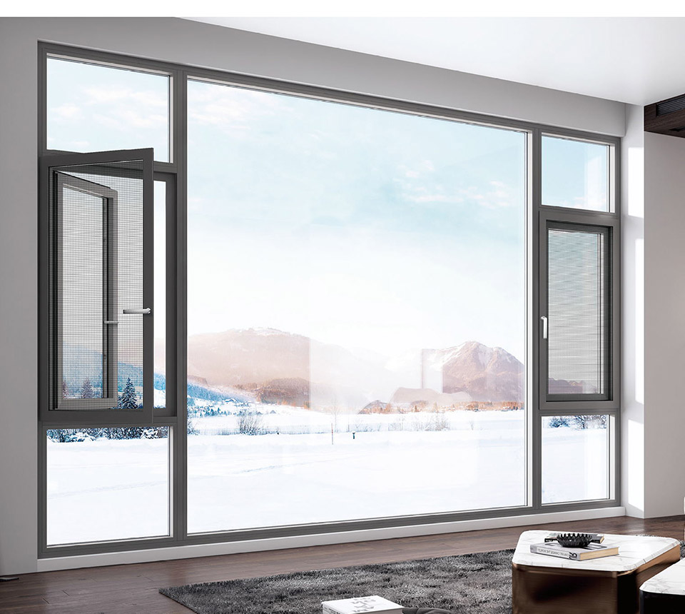 100系统钢纱一体外开窗