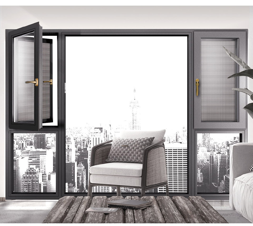 100系统钢纱一体外开窗